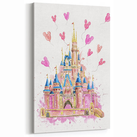 Magical Girls Room Wall Art - Pink Castle Nursery Art Print