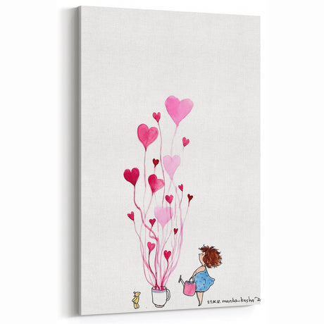 Whimsical Heart Garden Girls Room Wall Art - Nursery Art Print