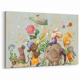 Whimsical Animal Parade Girls Room Wall Art - Playful Nursery Print
