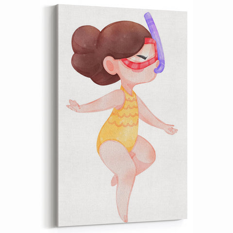 Underwater Swimmer Girls Room Wall Art - Playful Nursery Print