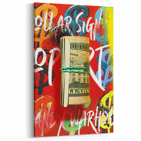 Bold Pop Art Wall Art - Dollar Sign Canvas with Red and Yellow