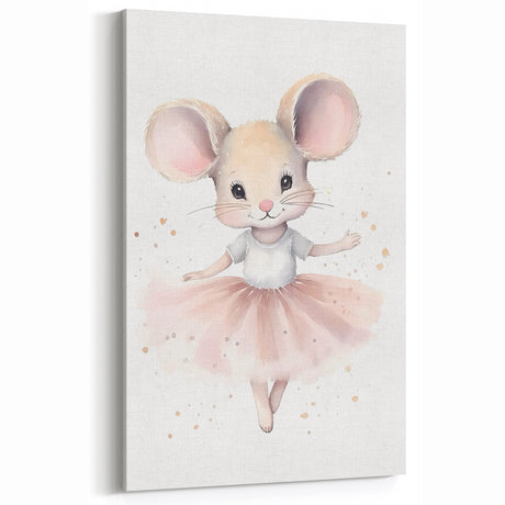 Ballerina Mouse Girls Room Wall Art - Soft Pastel Nursery Print