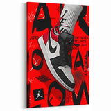 Bold Pop Art Wall Art - Red and Black Canvas with Sneaker Design