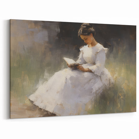 Vintage Portrait Art – Lady Reading in Garden Canvas Print