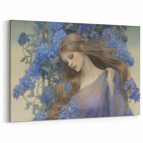 Vintage Portrait Art – Lady in Blue Flowers Canvas Print