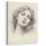 Vintage Portrait Art – Monochrome Lady Sketch Canvas Print