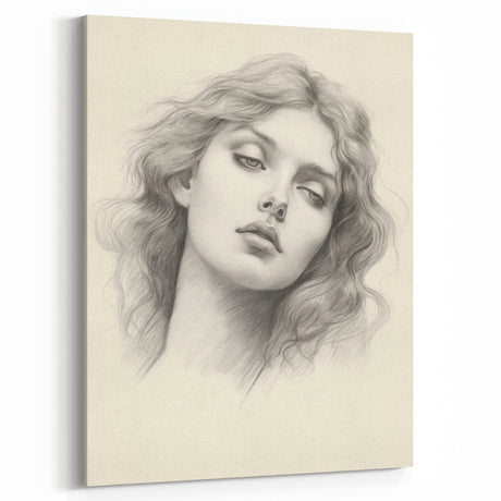 Vintage Portrait Art – Monochrome Lady Sketch Canvas Print