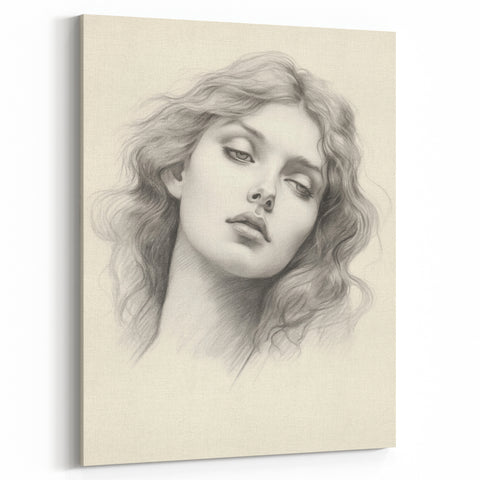 Vintage Portrait Art – Monochrome Lady Sketch Canvas Print