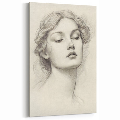 Vintage Portrait Art – Graceful Lady Pencil Sketch Canvas Print
