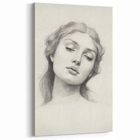 Vintage Portrait Art – Elegant Lady Pencil Sketch Canvas Print