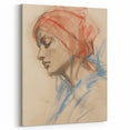 Vintage Portrait Art – Abstract Lady in Red and Blue Canvas Print