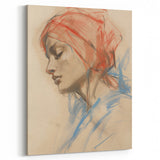Vintage Portrait Art – Abstract Lady in Red and Blue Canvas Print