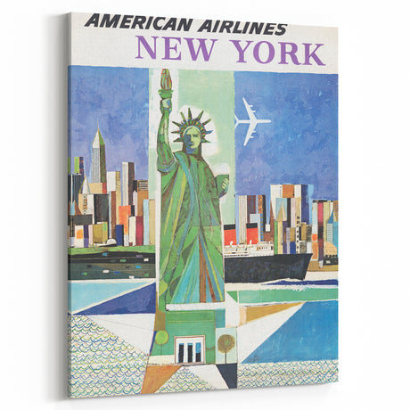 New York Vintage Travel Poster - Retro Statue of Liberty Art