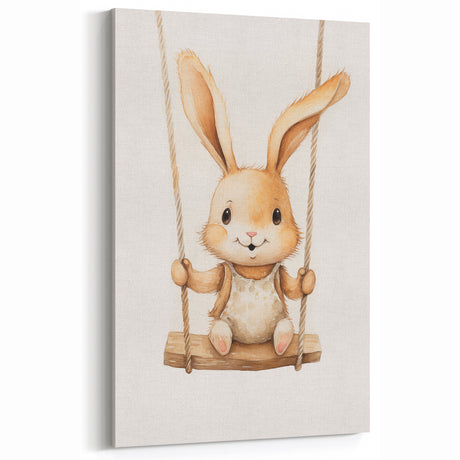 Playful Bunny on Swing Nursery Wall Art - Baby Room Decor