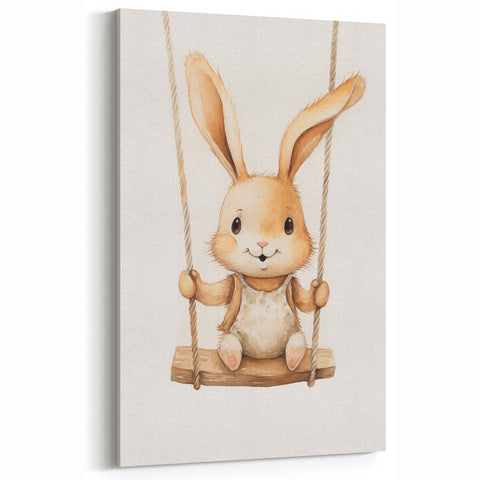 Playful Bunny on Swing Nursery Wall Art - Baby Room Decor