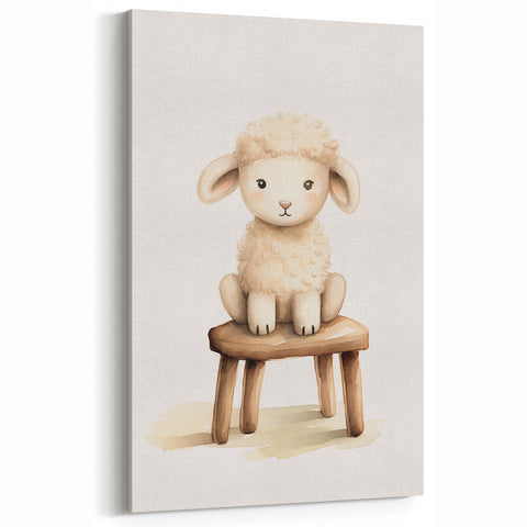 Sweet Lamb on Stool Nursery Wall Art - Baby Room Decor