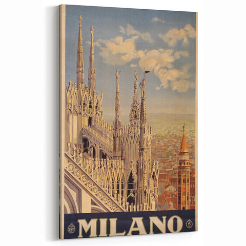Vintage Milano Travel Poster | Duomo Cathedral & Cityscape Art