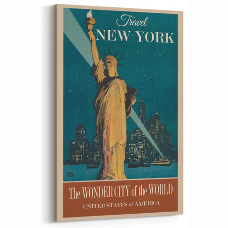 New York Vintage Travel Poster - Retro Statue of Liberty Art