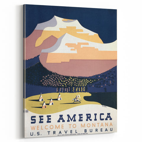 See America Vintage Travel Poster - Welcome to Montana Art