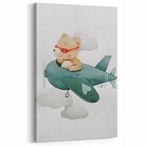 Teddy Bear Pilot Nursery Wall Art – Baby Room & Kids Decor Print