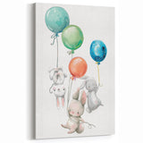 Floating Bunny Nursery Wall Art - Kids Room Balloon Print