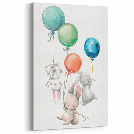 Floating Bunny Nursery Wall Art - Kids Room Balloon Print