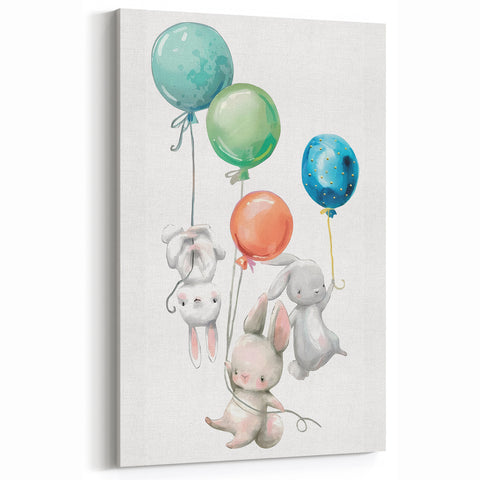 Floating Bunny Nursery Wall Art - Kids Room Balloon Print