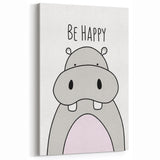 Be Happy Hippo Nursery Wall Art – Baby Room & Kids Decor Print