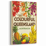 Colourful Queensland Retro Travel Poster | Tropical Fruit & Flowers Art