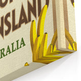 Colourful Queensland Retro Travel Poster | Tropical Fruit & Flowers Art
