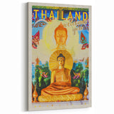 Bangkok Thailand Retro Travel Poster | Buddha Temple Welcome Art