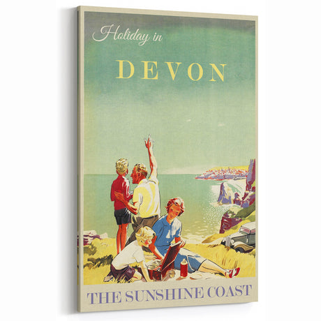 Retro Devon Travel Poster – Vintage Sunshine Coast Print