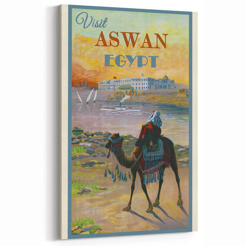 Retro Aswan Egypt Travel Poster – Vintage Desert & River Art