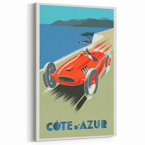 Retro Côte d'Azur Travel Poster – Vintage Racing Car Art