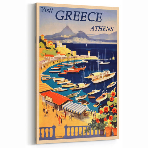 Retro Athens Travel Poster – Vintage Greece Seaside Art