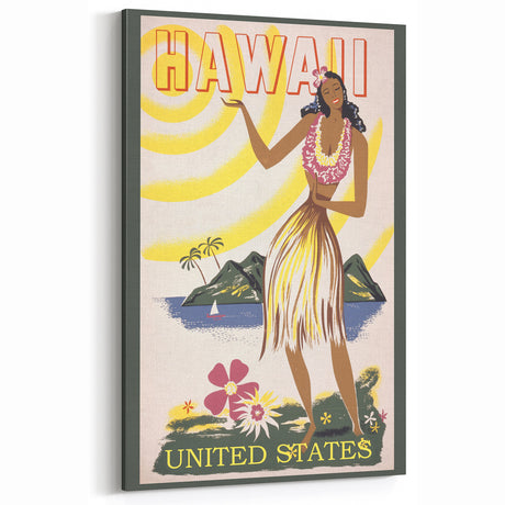 Retro Hawaii Travel Poster – Vintage Hula Girl Art