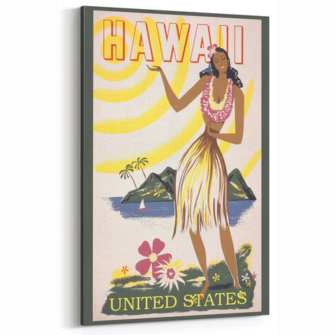 Retro Hawaii Travel Poster – Vintage Hula Girl Art
