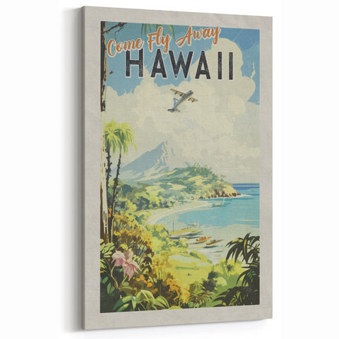 Retro Hawaii Travel Poster – Vintage Aerial View Art