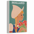 Vintage Holland Travel Poster – Dutch Girl with Tulips Art