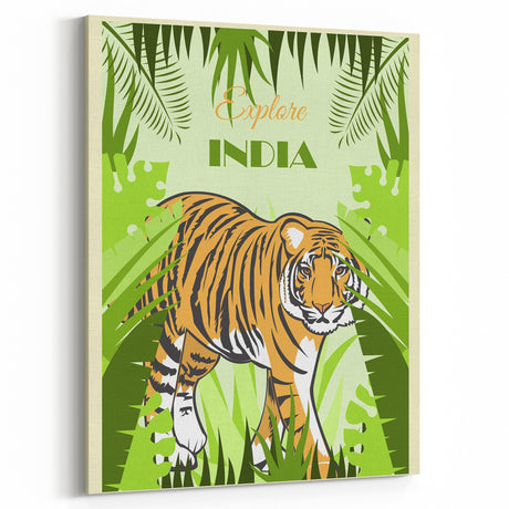 Explore India Retro Tiger Travel Poster | Vintage Jungle Art Print