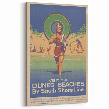 Vintage Indiana Dunes Beaches Poster | Retro South Shore Line Art