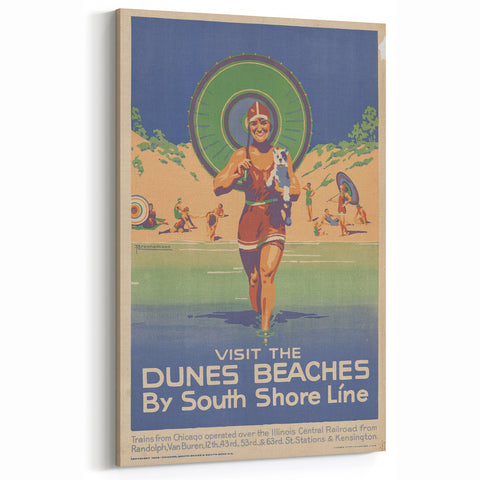 Vintage Indiana Dunes Beaches Poster | Retro South Shore Line Art