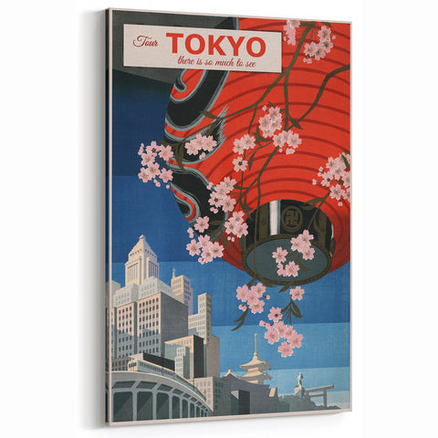 Vintage Tokyo Travel Poster | Retro Art Print of Cherry Blossoms