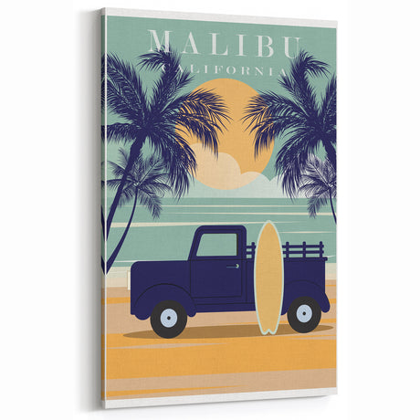 Retro Malibu Travel Poster – Vintage Prints & Classic Surf Art
