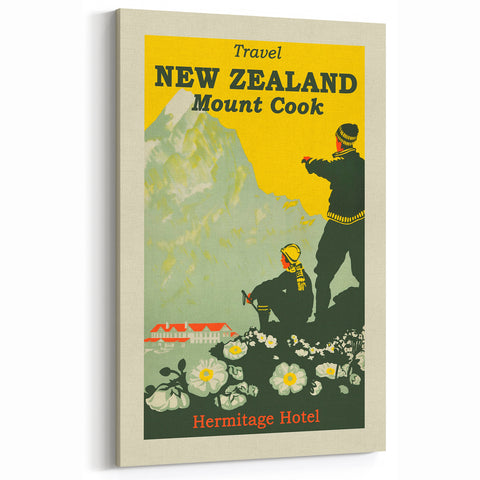 Retro New Zealand Mount Cook Poster – Vintage Alpine Travel Art