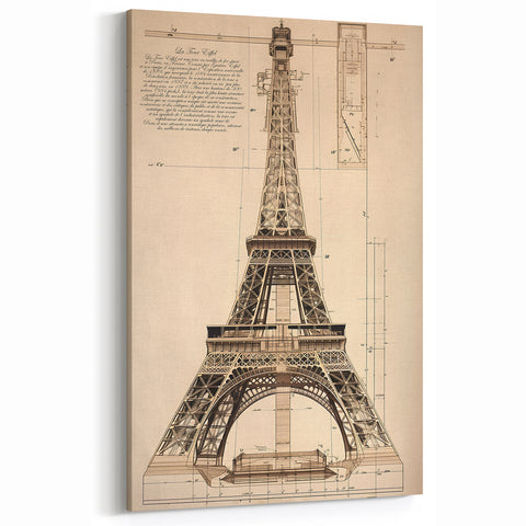 Vintage Eiffel Tower Architectural Wall Art – Historic Building Print