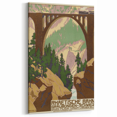 Vintage Switzerland Travel Poster - Rhaetian Railway Viaduct