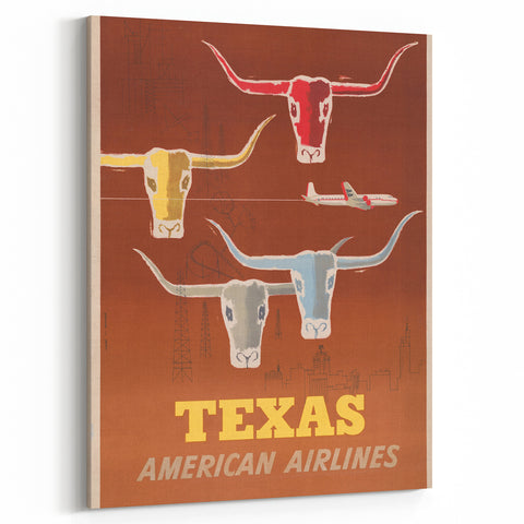 Retro Texas Travel Poster - Vintage American Airlines Wall Art
