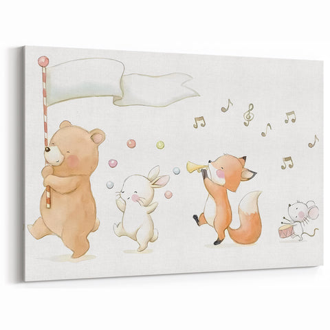 Woodland Animal Parade Nursery Wall Art - Kids Room Prints