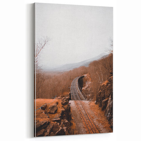 Rustic Fall Wall Art - Autumn Canvas Art with Scenic Railroad